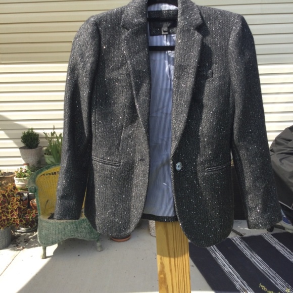 J. Crew 0P Metallic Black Blazer one button Dark academia business 0 petite work - Picture 10 of 15
